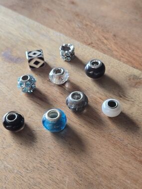 Pandora Charm Beads-  Blue, Black, White, Silver, Red, And Green